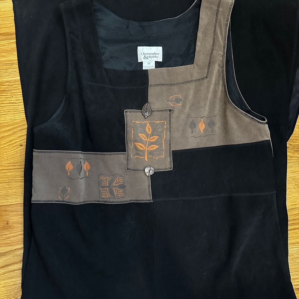 Christopher & Banks Detailed Jumper Dress Brown Black Faux Suede women’s Medium
